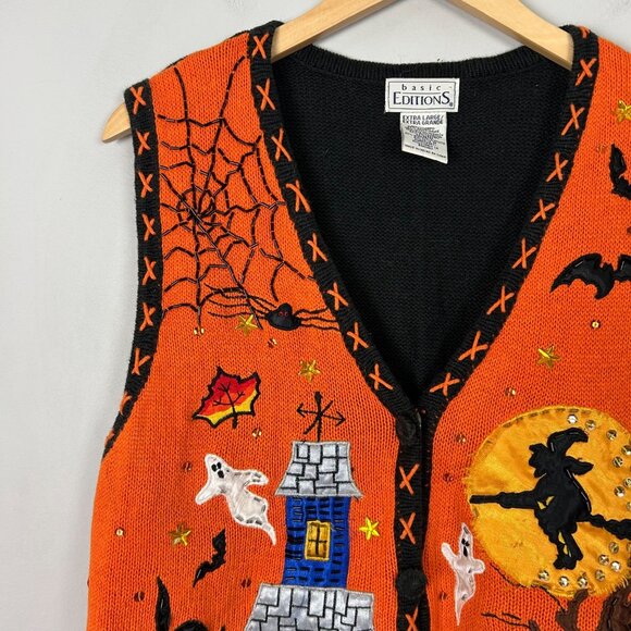 Vintage Basic Editions Halloween Sweater Vest Beaded Size XL Women's - Picture 2 of 10